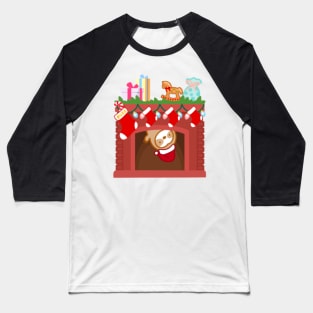 Cute Christmas Fireplace Sloth Baseball T-Shirt